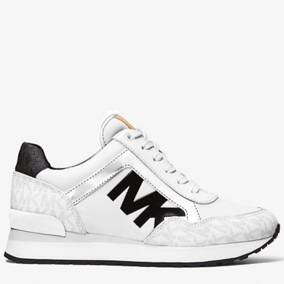 Michael Kors sneakers NWT size 7 1/2 black white gray Maddie Two Tone Logo Train - Picture 2 of 4